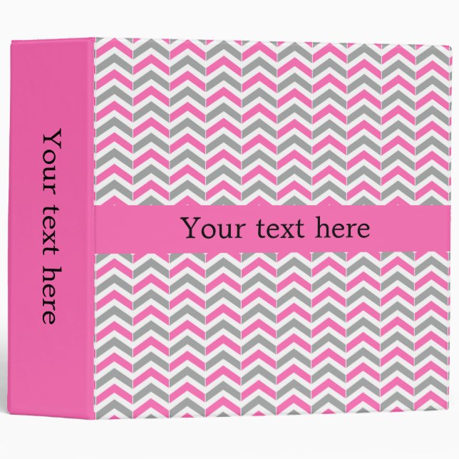 Hot Pink and Gray Chevron Pattern 3 Ring Binder (Front/Spine)