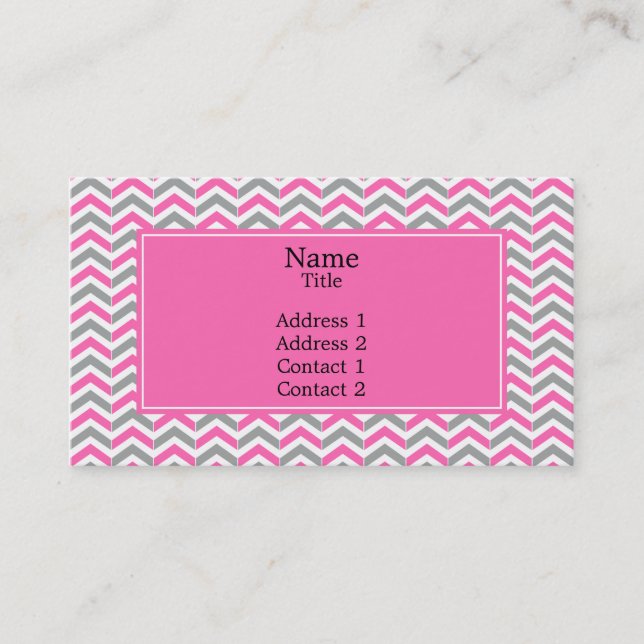 Hot Pink and Gray Chevron Pattern Business Card (Front)