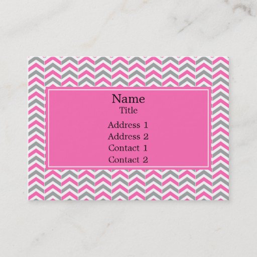 Customizable Hot Pink and Gray Chevron Pattern Business Cards