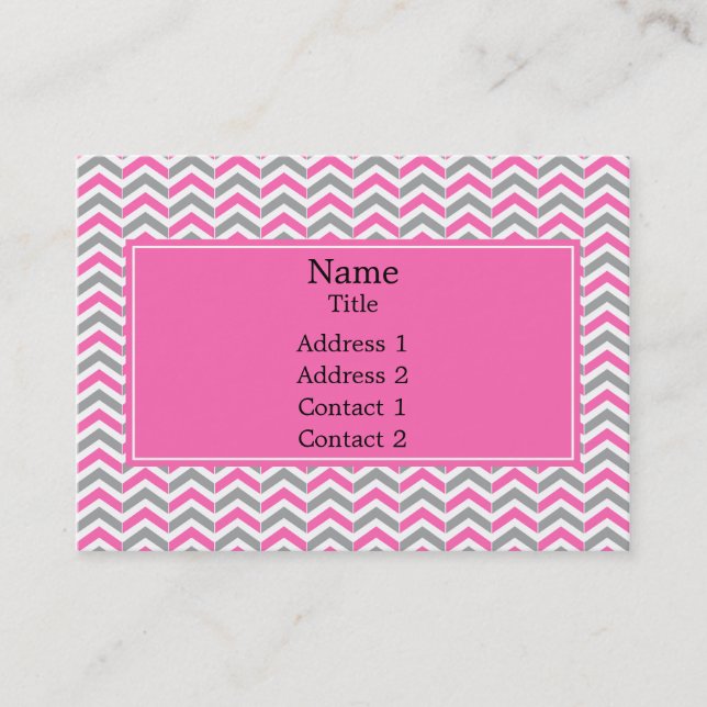 Hot Pink and Gray Chevron Pattern Business Card (Front)