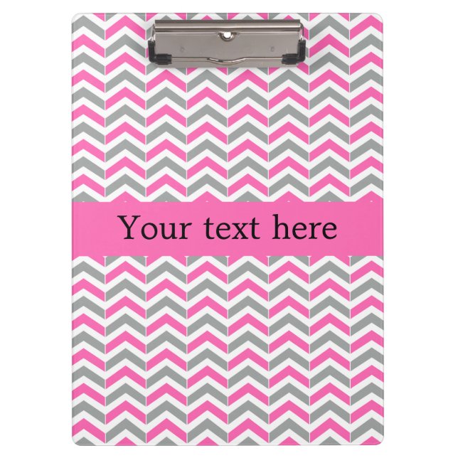 Hot Pink and Gray Chevron Pattern Clipboard (Front)