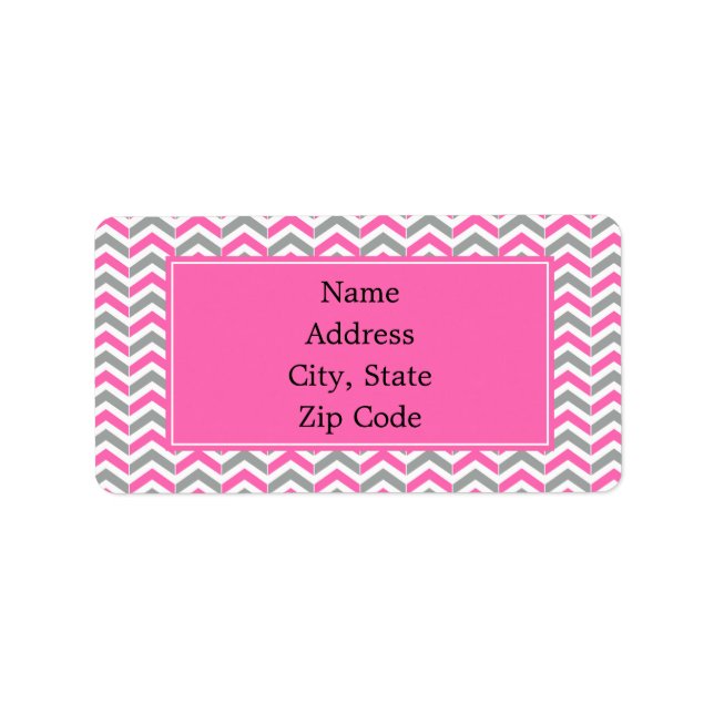Hot Pink and Gray Chevron Pattern Label (Front)