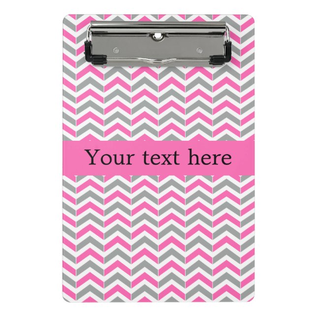 Hot Pink and Gray Chevron Pattern Mini Clipboard (Front)