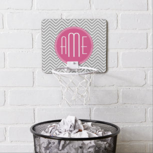 Hot Pink and Gray Chevrons Custom Monogram Mini Basketball Hoop