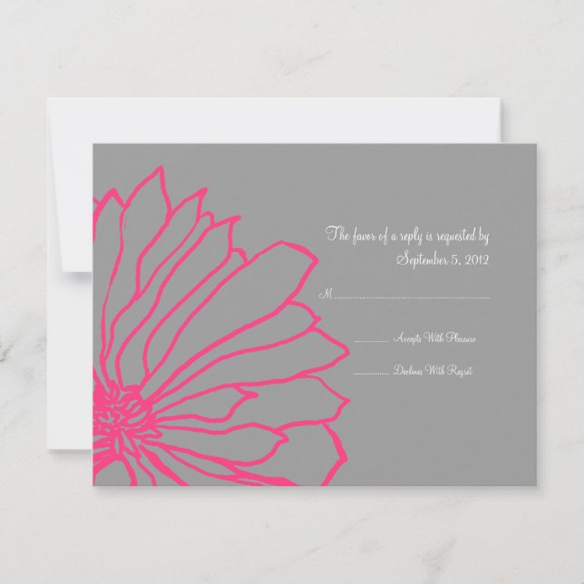 Hot Pink and Gray Floral Wedding Invitation RSVP (Front)