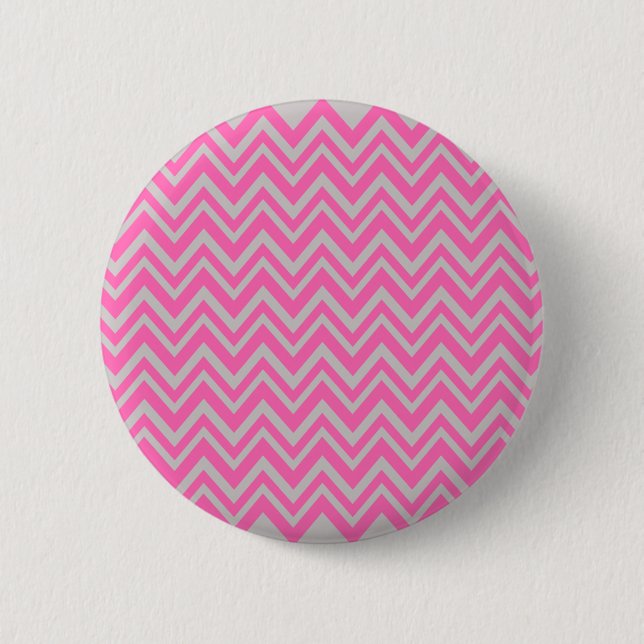 Hot Pink and Gray Zigzag Pattern Pinback Button (Front)