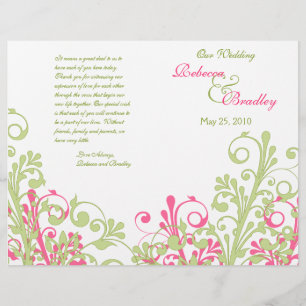 Hot Pink and Green Abstract Floral Wedding Program