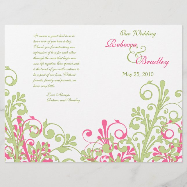 Hot Pink and Green Abstract Floral Wedding Program (Front)