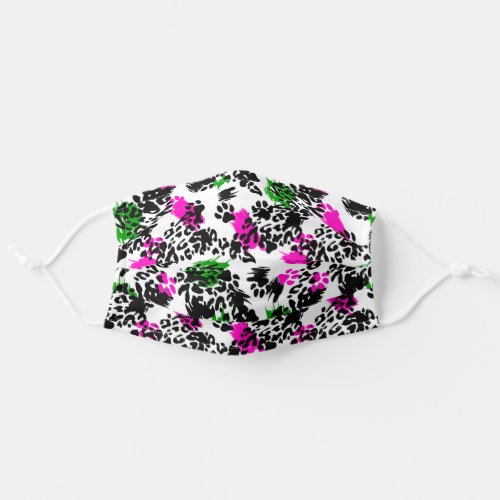 Hot Pink and Green and Leopard Spots on White Adult Cloth Face Mask