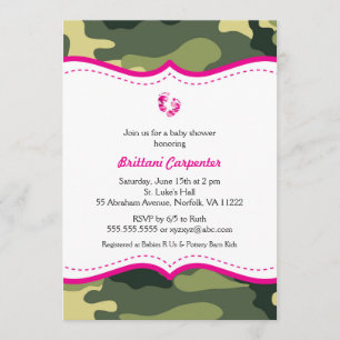 Hot Pink and Green Camouflage Baby Shower invites