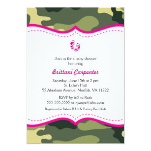 pink camo baby shower invitations