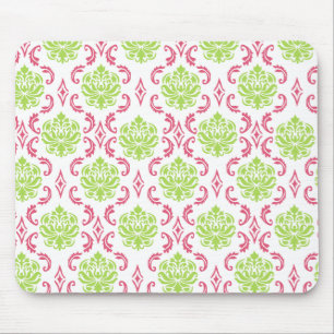 Hot Pink and Green Damask Mouse Pad