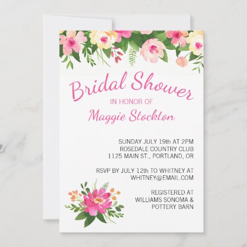 Hot Pink and Green Flowers Bridal Shower Invitation