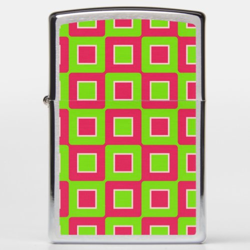 Hot Pink and Green Square Pattern Zippo Lighter