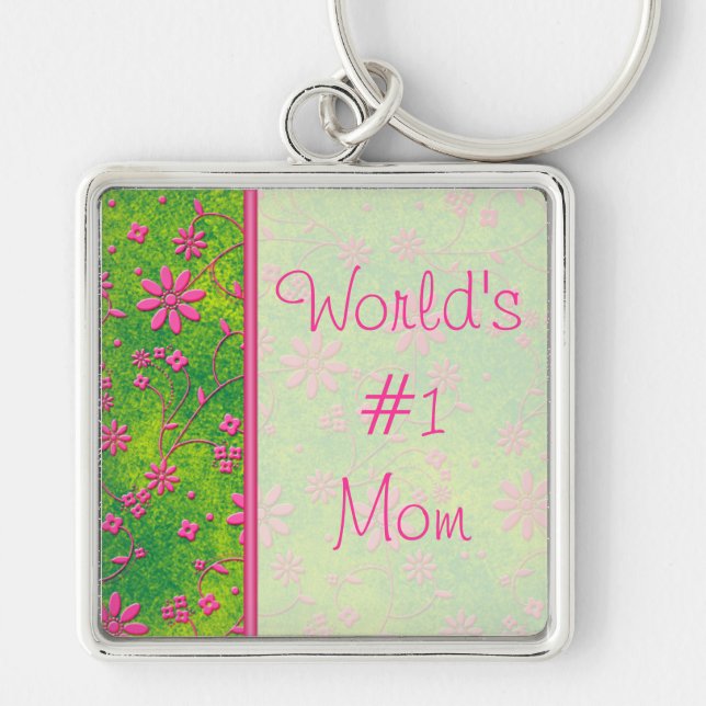 Hot Pink and Green World's #1 Mom Keychain (Front)