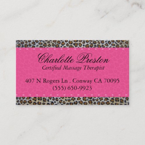 Hot pink and leopard business card