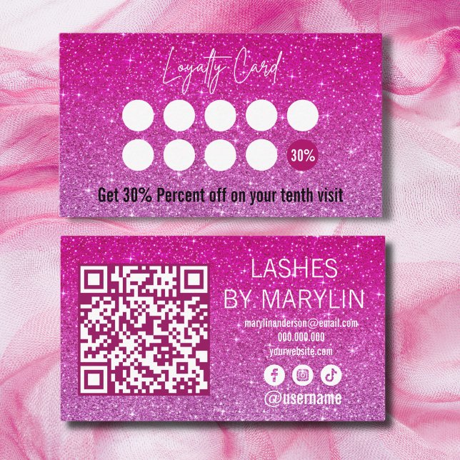 Hot Pink and Light Rose Ombre Glitter Lash Tech Loyalty Card (Creator Uploaded)