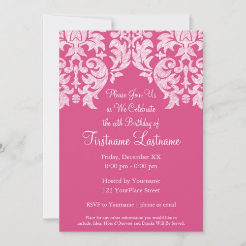 Hot Pink and Lime Girly Damask Pattern Invitation