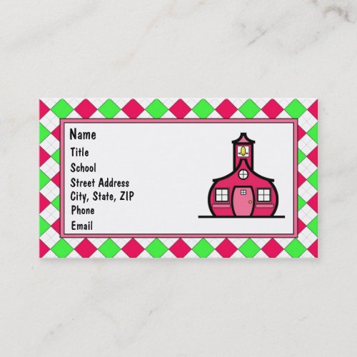 Hot Pink and Lime Green Argyle Business Card