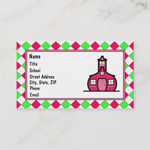 Customizable Hot Pink and Lime Green Argyle Business Card