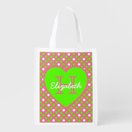 Hot Pink and Lime Green Monogram Reusable Tote
