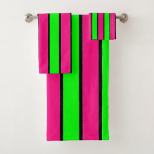 Hot Pink and Lime Green Stripes Bath Towel Set