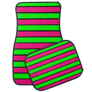 Hot Pink and Lime Green Stripes Car Floor Mat