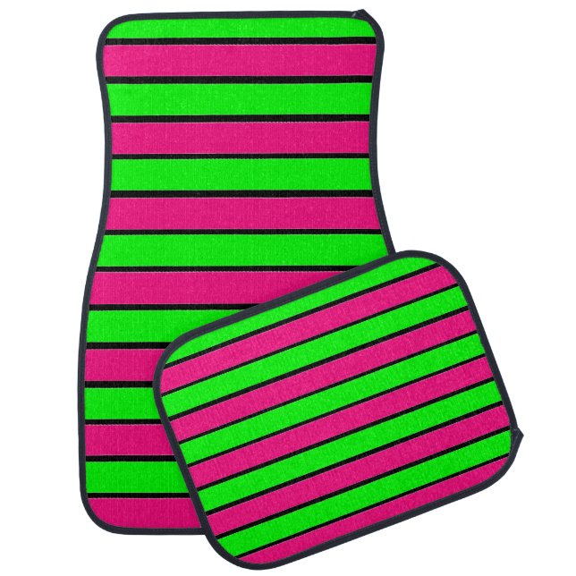 Hot Pink and Lime Green Stripes Car Floor Mat (Set)
