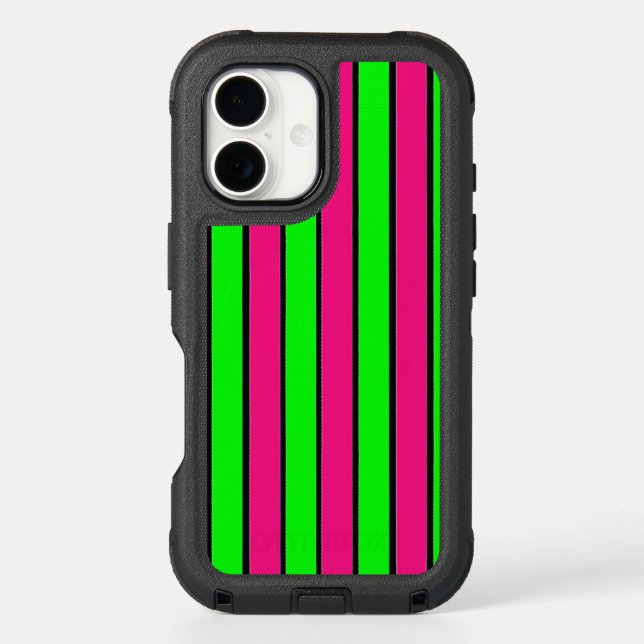 Hot Pink and Lime Green Stripes Otterbox iPhone Case (Back)