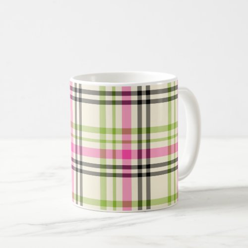 Hot Pink and Lime Green Vintage Plaid Coffee Mug