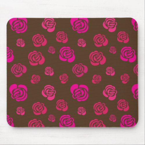 Hot Pink and Magenta Roses on Brown Mouse Pad