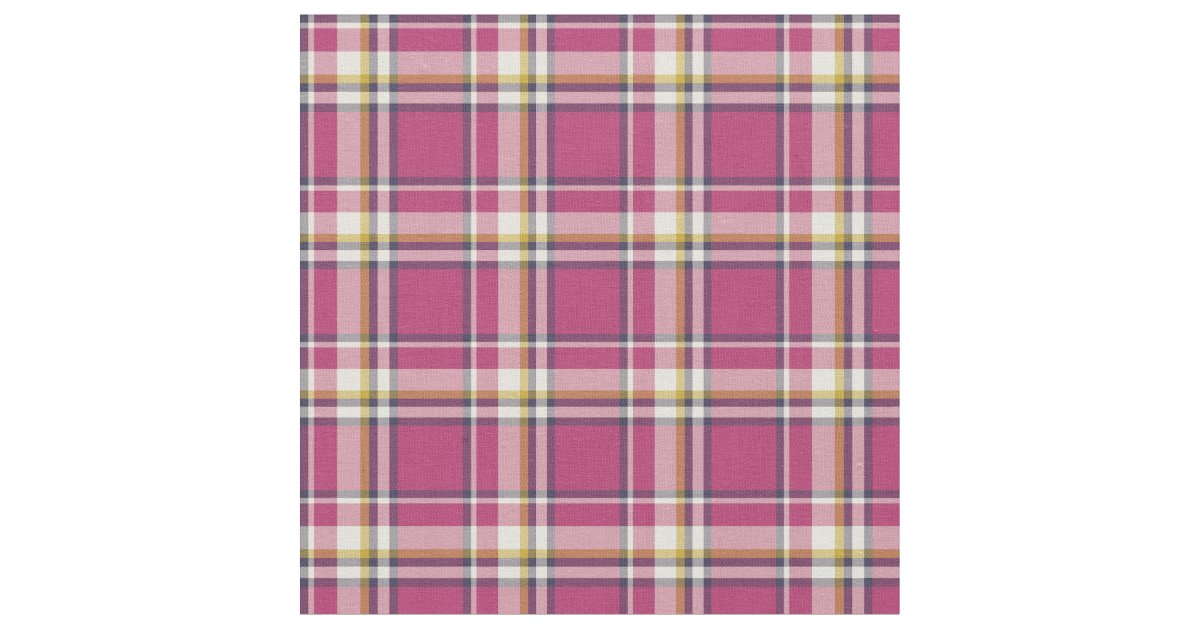 Hot Pink and Navy Blue Fashion Plaid Fabric | Zazzle