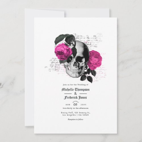 Hot_Pink and Navy Blue Floral Gothic Wedding Invitation