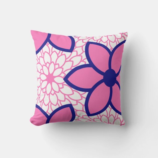 Hot Pink and Navy Blue Modern Floral Throw Pillow Zazzle