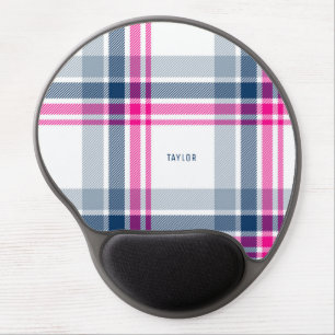 Hot Pink and Navy Blue Plaid Pattern Preppy Gel Mouse Pad