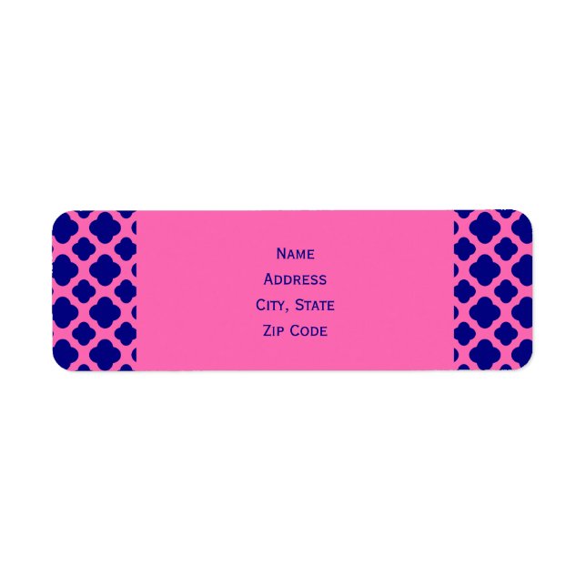 Hot Pink and Navy Blue Quatrefoil Pattern Label (Front)