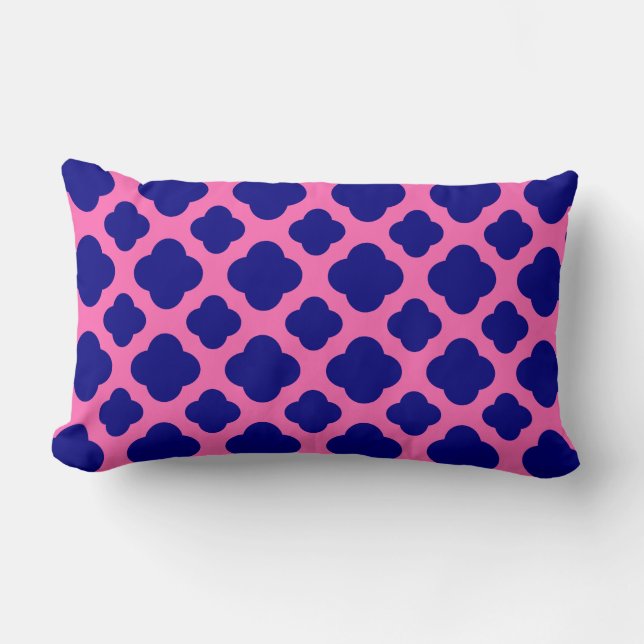 Hot Pink and Navy Blue Quatrefoil Pattern Lumbar Pillow (Front)