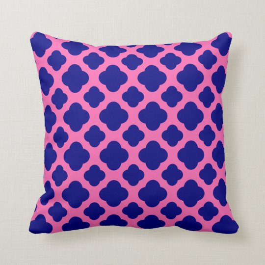 Hot Pink and Navy Blue Quatrefoil Pattern Throw Pillow
