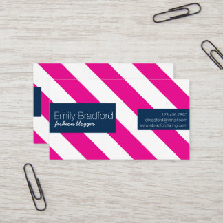 Hot Pink and Navy Blue Striped Business Cards