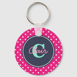 Hot Pink and Navy, Initial, and Name Keychain