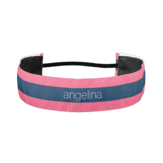 Hot Pink and Navy Modern Rugby Stripes with Name Athletic Headband