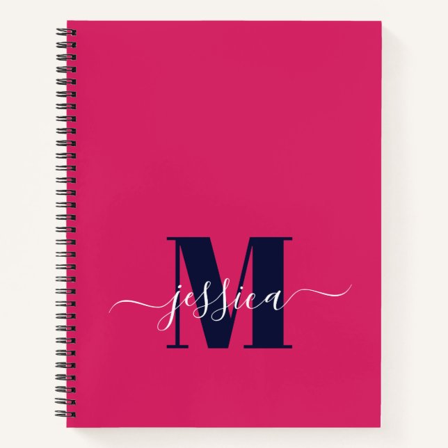 Hot Pink and Navy Personalized Monogram Notebook (Front)