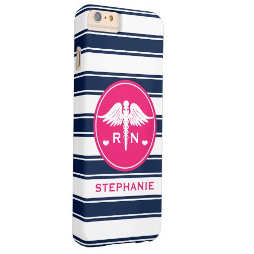 HOT PINK AND NAVY STRIPE CADUCEUS NURSE RN BARELY THERE iPhone 6 PLUS CASE