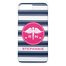 HOT PINK AND NAVY STRIPE CADUCEUS NURSE RN