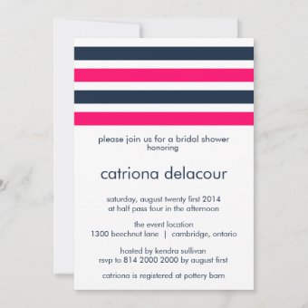 HOT PINK AND NAVY STRIPES BRIDAL SHOWER INVITATION | Zazzle