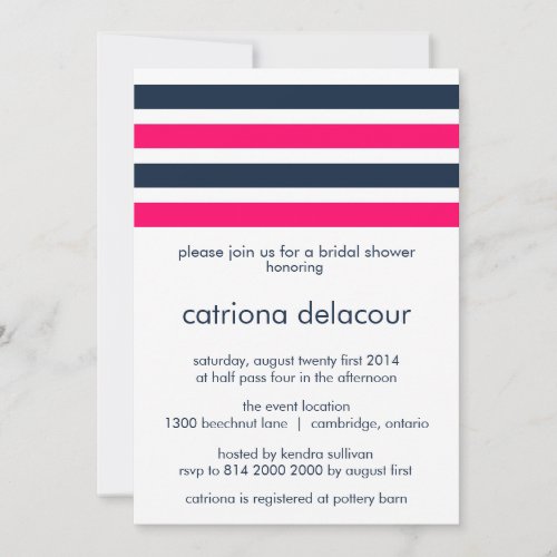 HOT PINK AND NAVY STRIPES BRIDAL SHOWER INVITATION