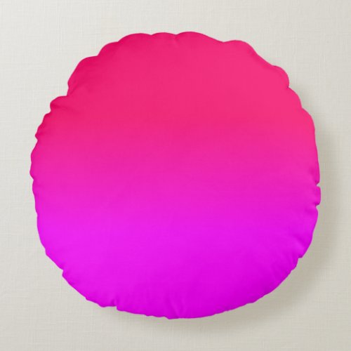 Hot Pink and Neon Pink Ombre Shade Color Fade Round Pillow