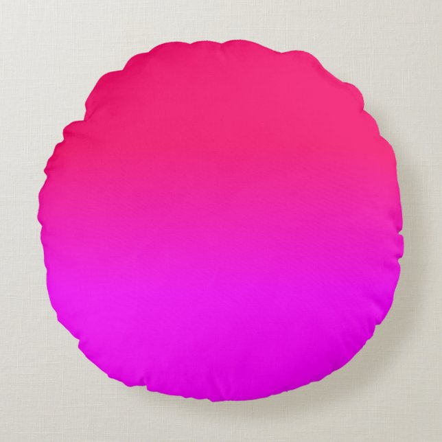 Hot Pink and Neon Pink Ombre Shade Color Fade Round Pillow (Front)