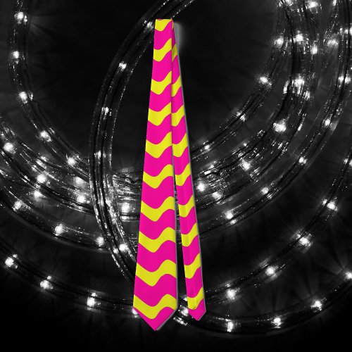 hot pink and neon yellow waves neck tie