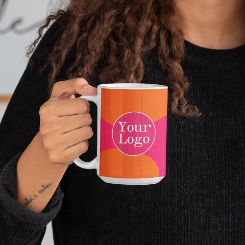 Hot Pink and Orange Abstract Pattern with Logo Coffee Mug